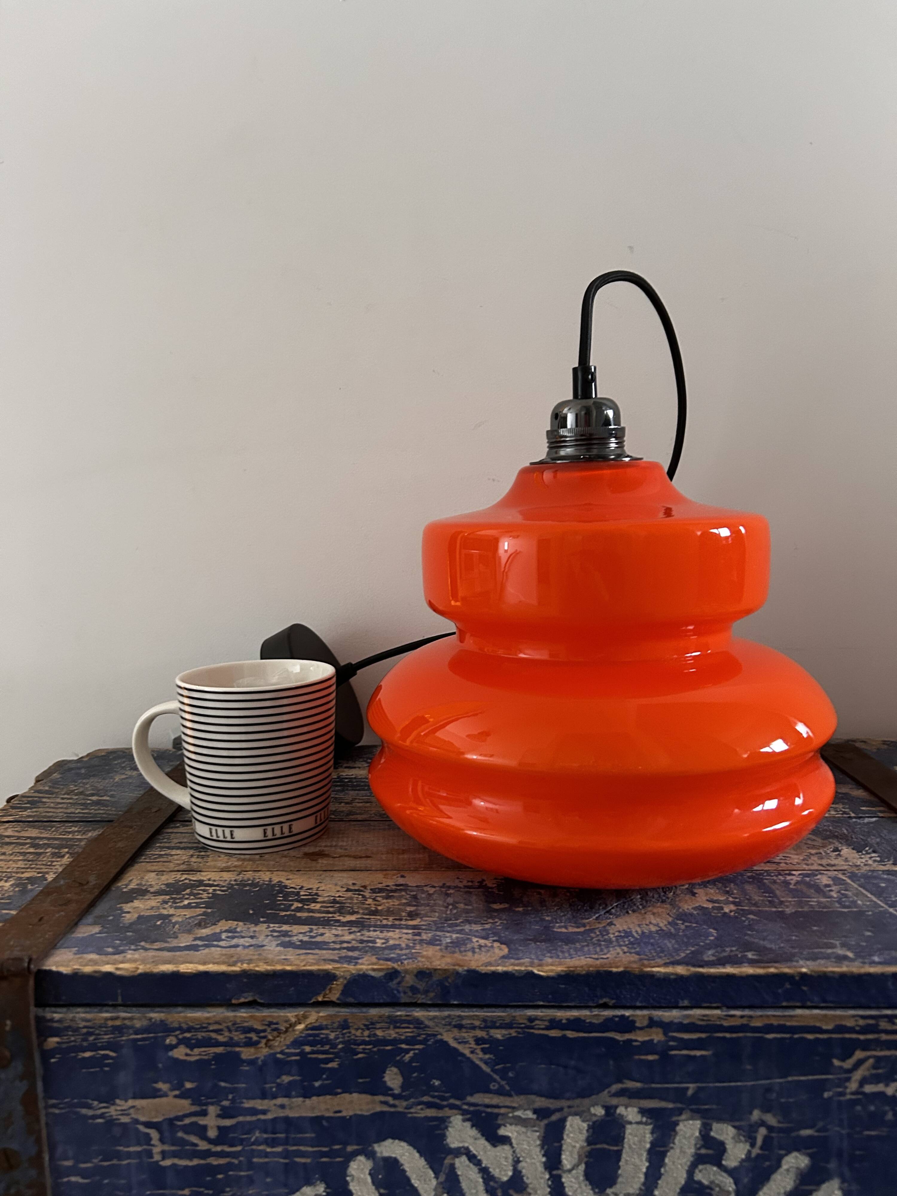 Vintage pendant light in orange opaline