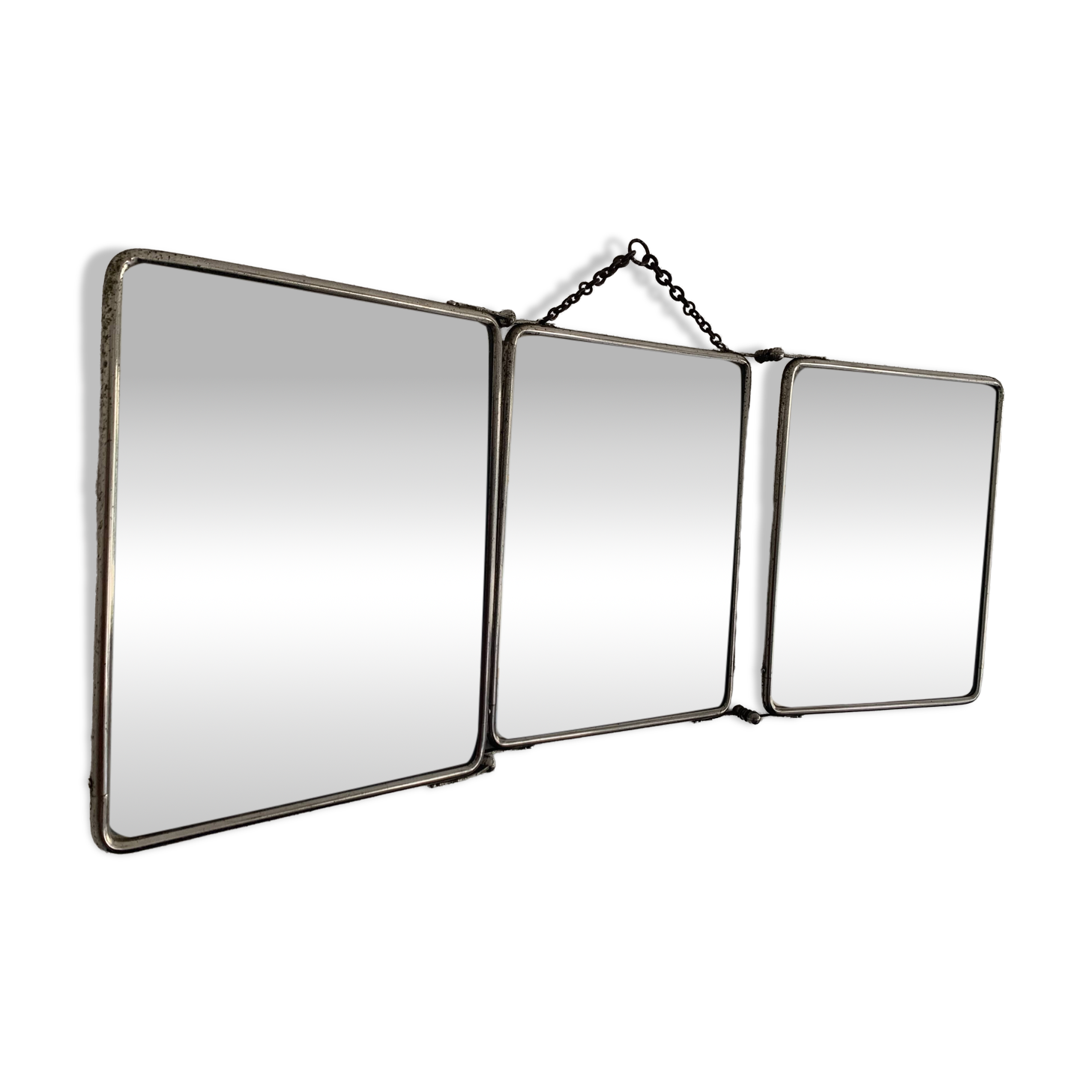 Miroir vintage 1900 triptyque barbier Le Solide Paris Art Nouveau - 30 x 77