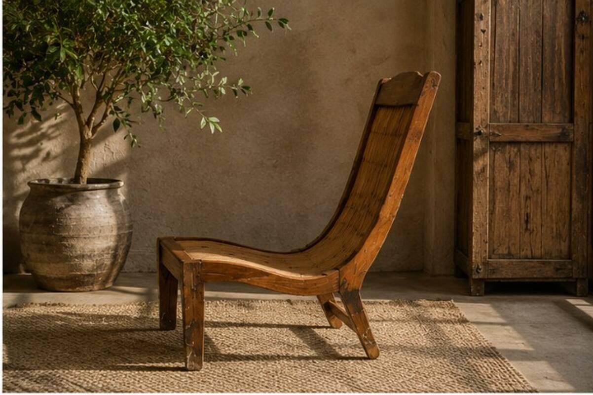 Sculptural Ethnic Lounge Chair in Exotic Wood and Bamboo, 1980s–1990s