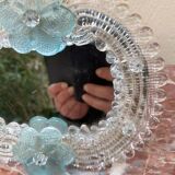 Venetian Murano mirror to stand or hang with blown flower decoration and friezes