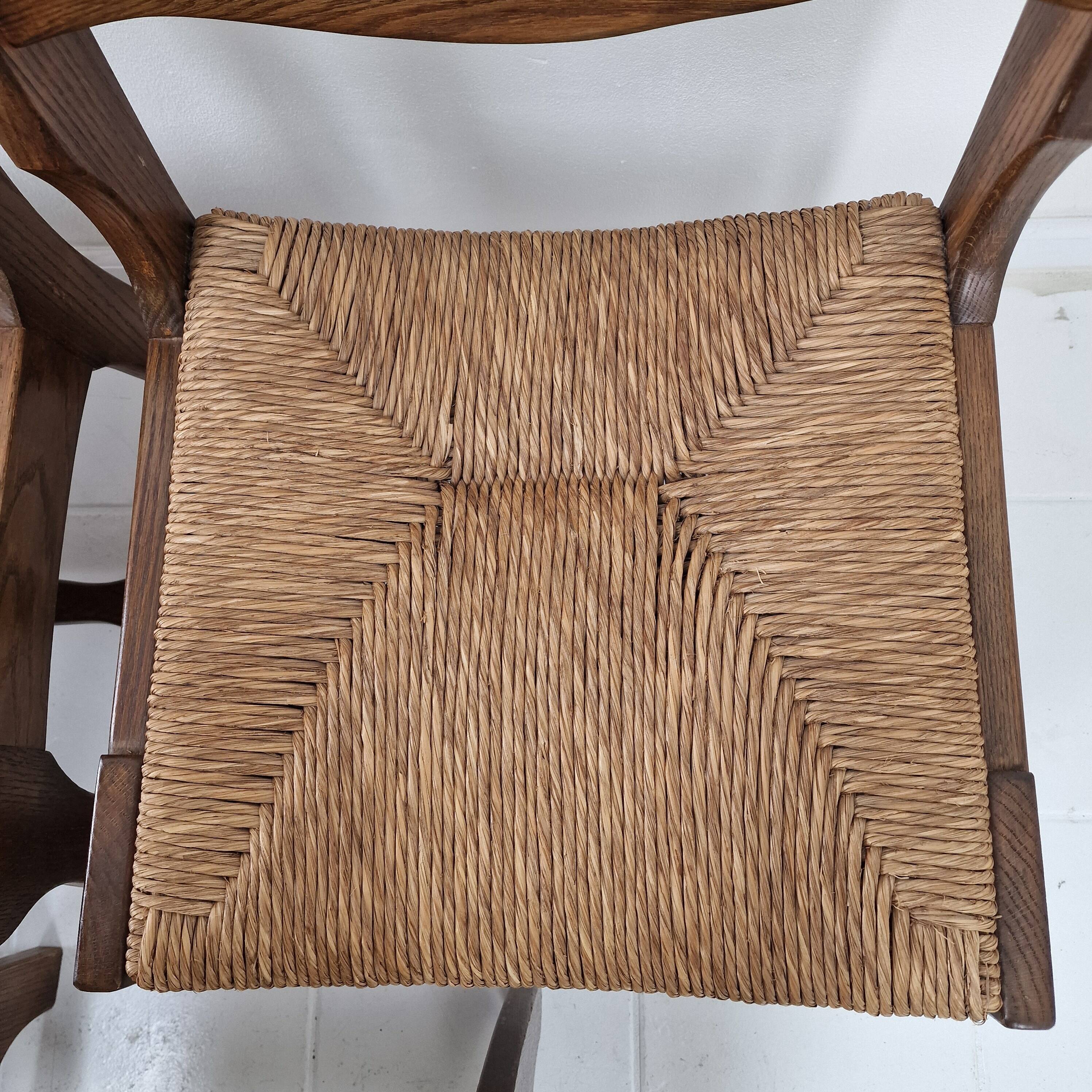 MidCentury Brutalist Oak "Razor Blade" Dining Chairs, Set of 6, France 60's