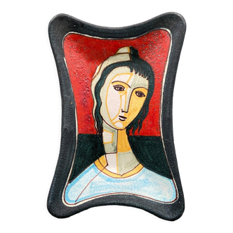 Plat en céramique italien 1960 Visage féminin 626/842.G Italy