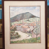 Ancien Aquarelle 1938, le Printemps