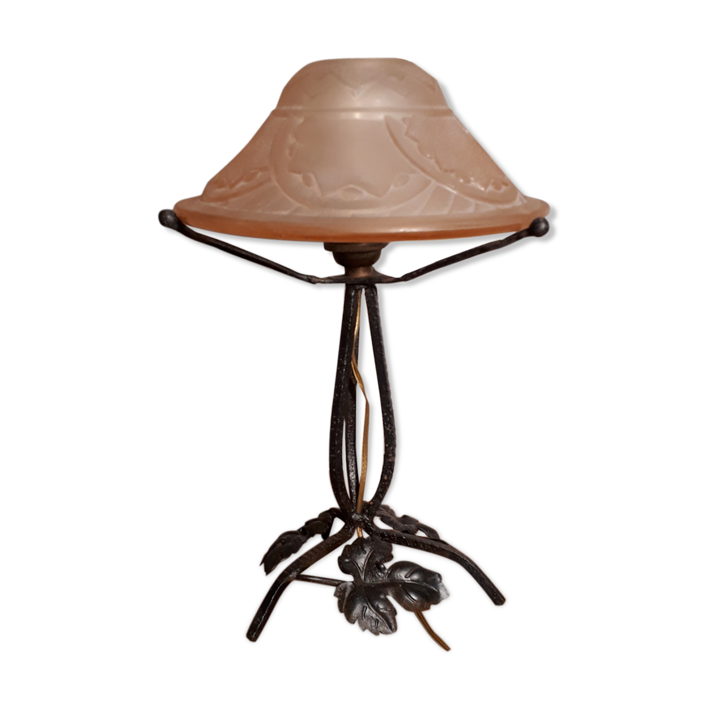 small iron lamp forged ANCIEN ABAT DAY IN VERRE MOULE 1920