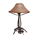 Lampe fer forge ancien abat-jour en verre moule 1920