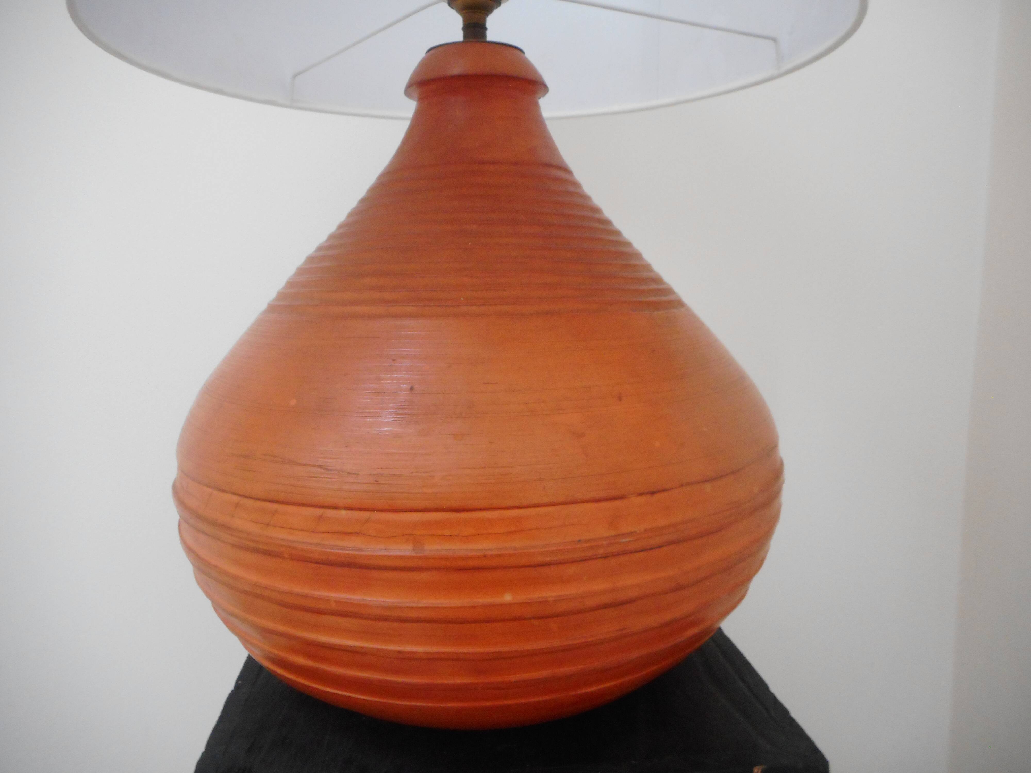Vintage terracotta lamp, unique piece, by ceramist in Paris