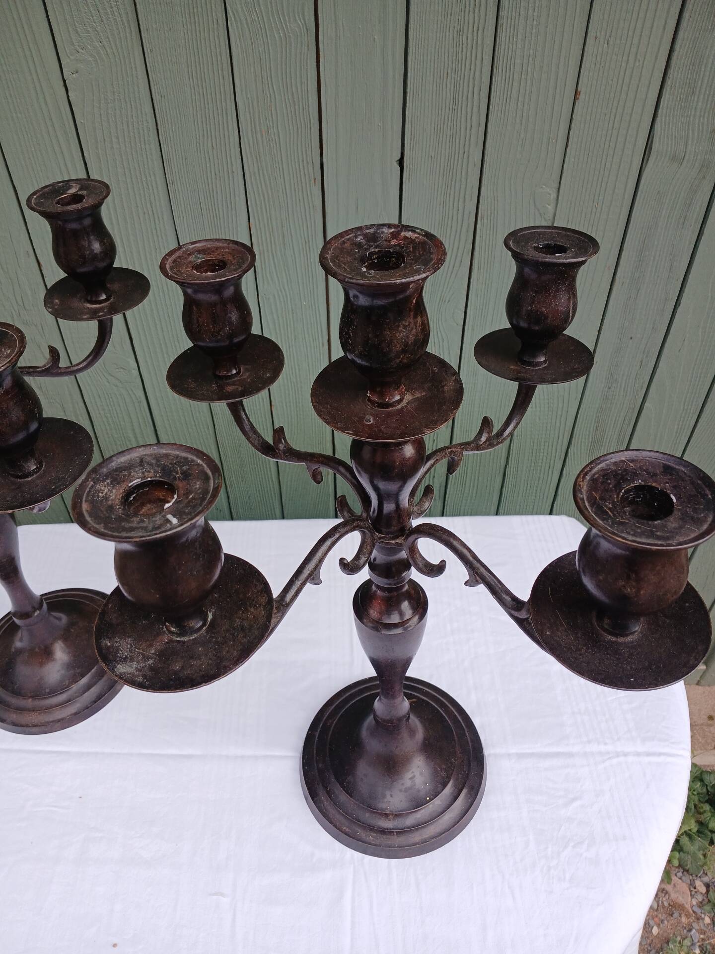 Pair of 5-light metal candlesticks