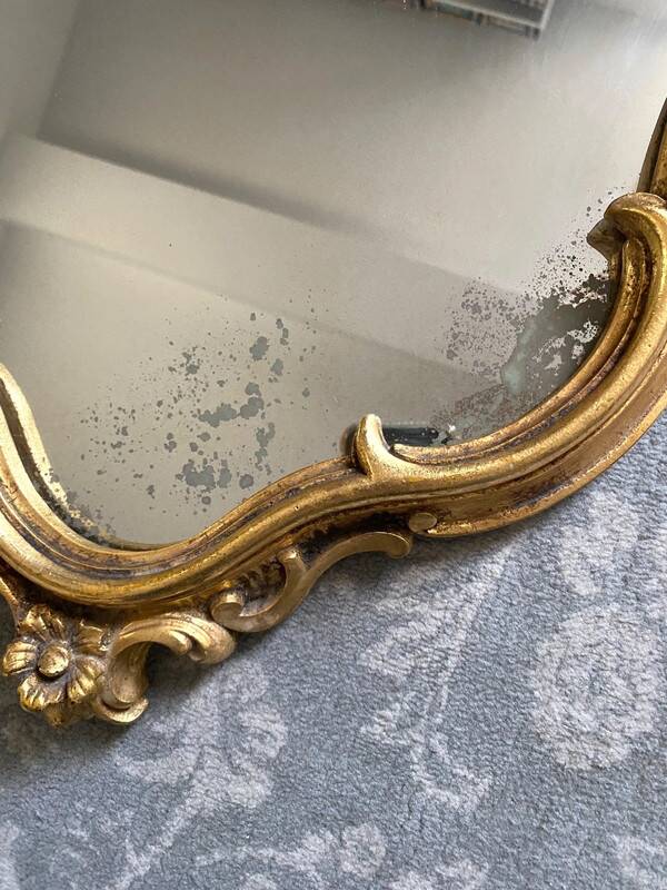Old golden mirror in composite resin baroque style 60s