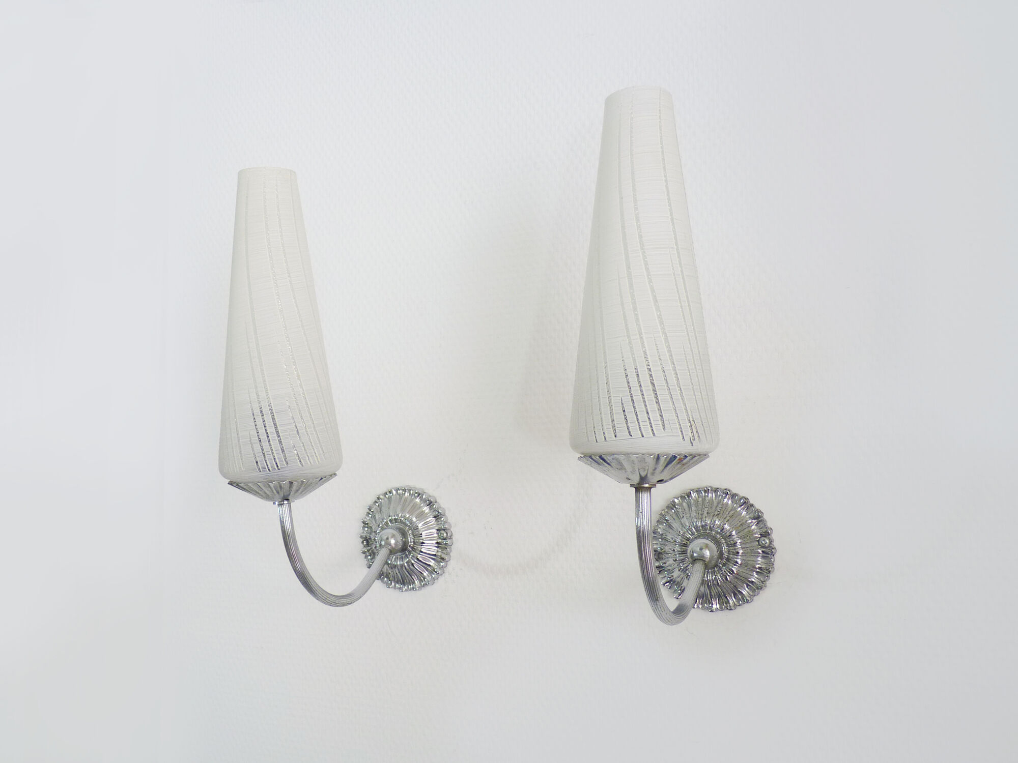 Pair of vintage metal wall sconces with glass tube 1970