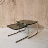 2 nesting tables in glass and chrome metal