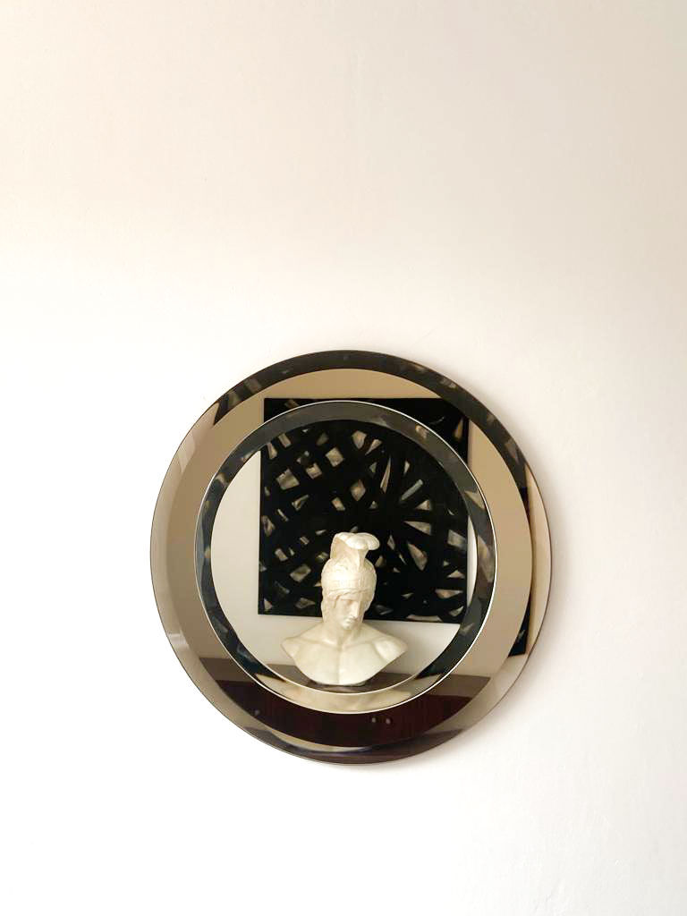 Round mirror ground crystal, Italy 70s, signed Lupi Cristal Luxor