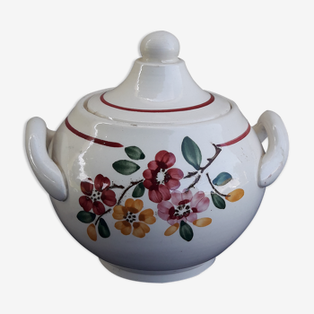 Sugar bowl in earthenware of Sarreguemines flower pattern