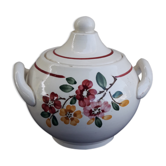 Sugar bowl in earthenware of Sarreguemines flower pattern
