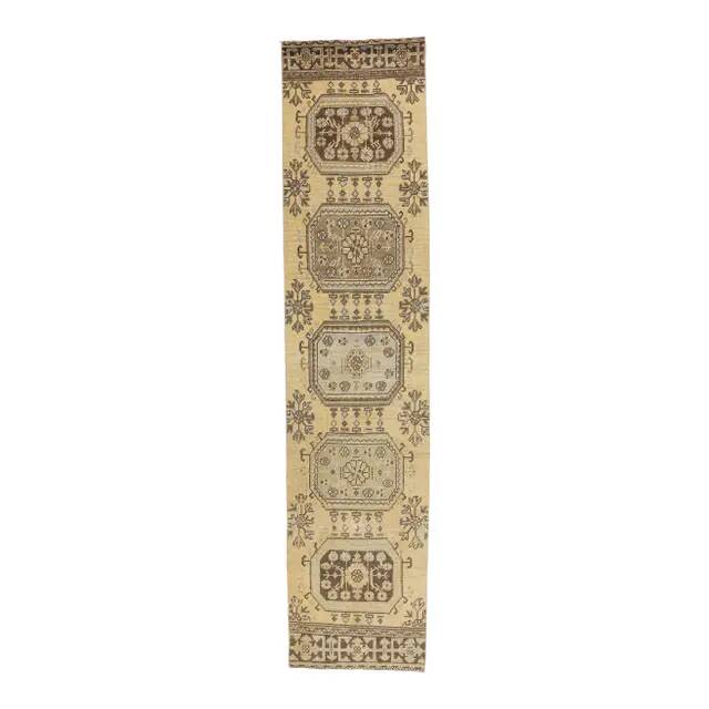 1970s Turkish Oushak geometric wool rug 72x323
