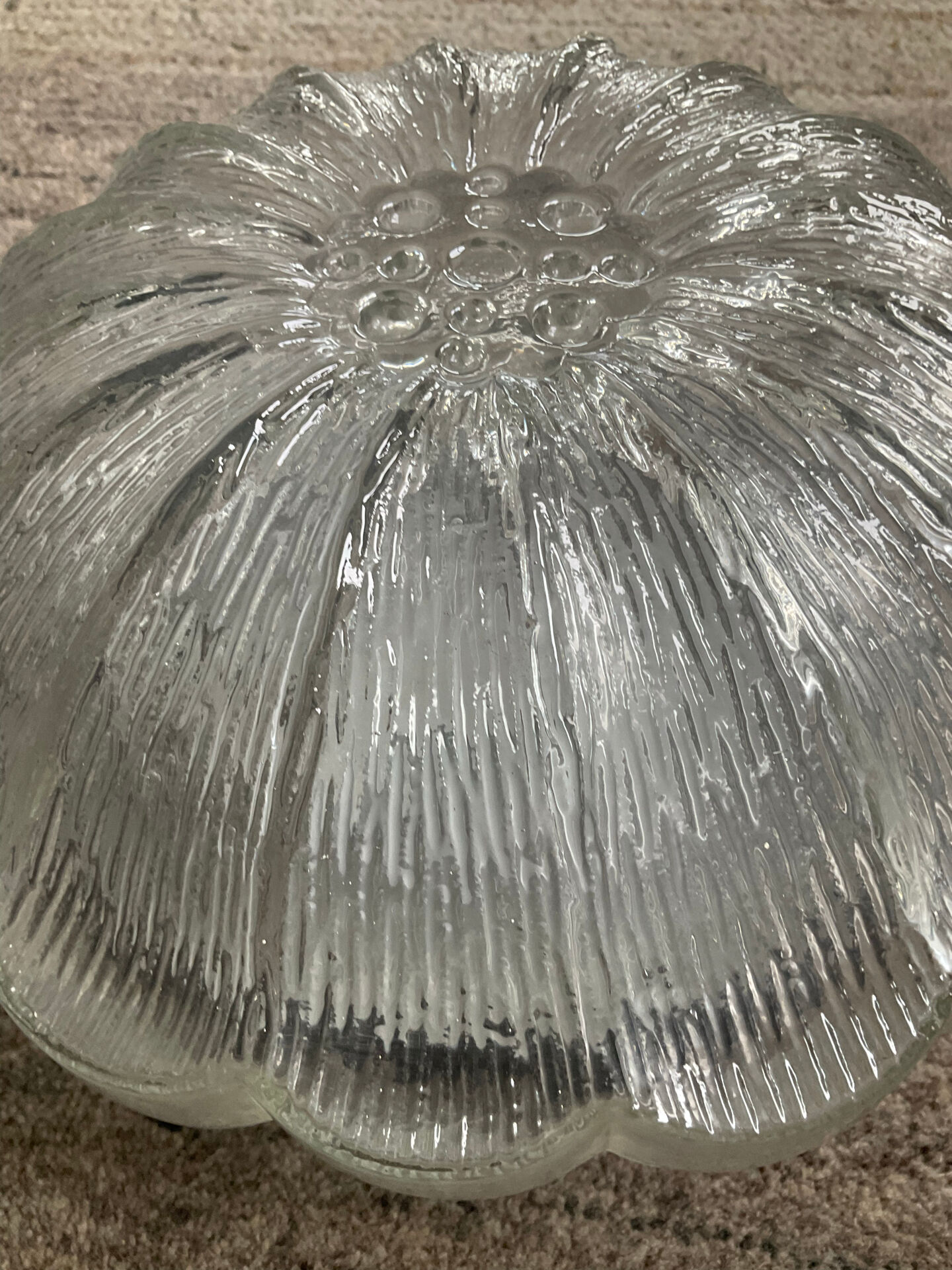 Vintage flower ceiling light or wall sconce in pressed moulded glass.
