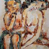 Tableau moderne "Les deux amies" signé C Waller Burnett