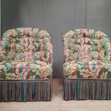 Pair of upholstered toad armchairs