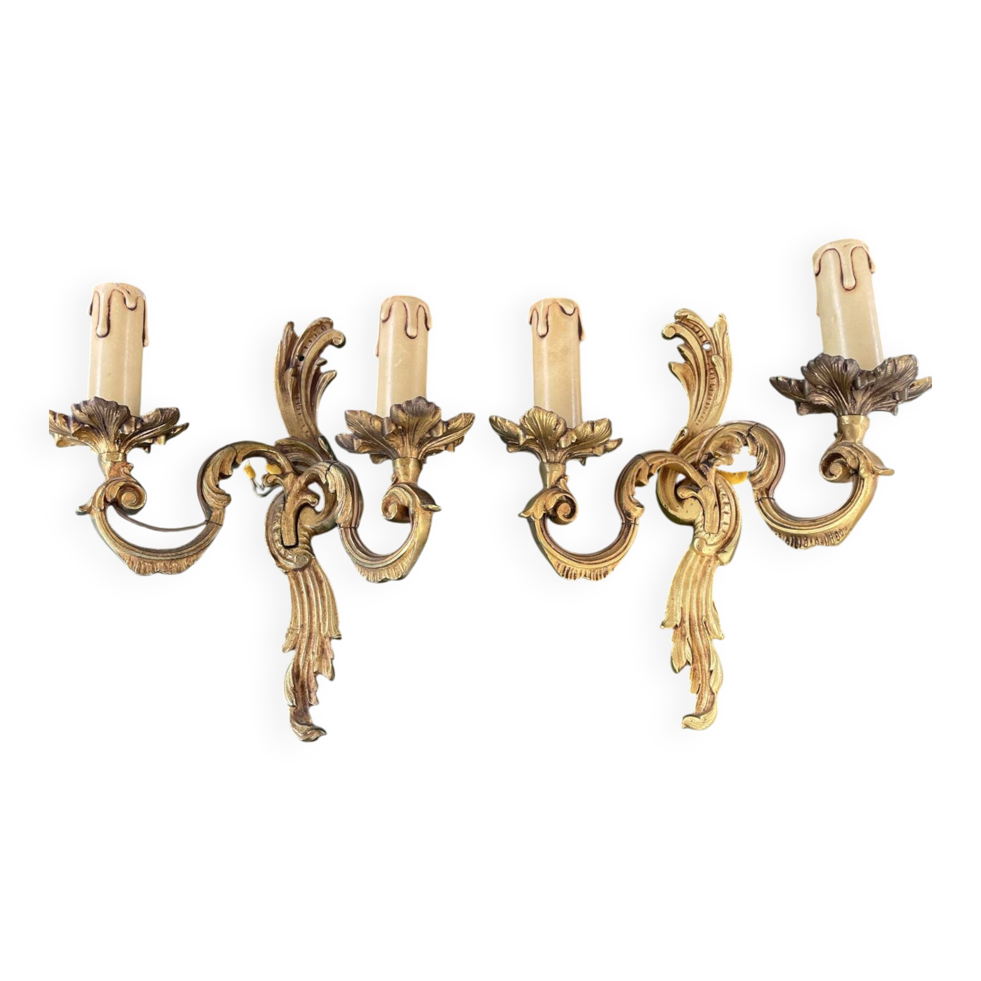 Pair of bronze Art Nouveau wall sconces.