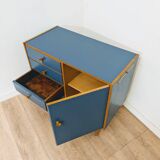 Buffet commode vintage en bois & bleu