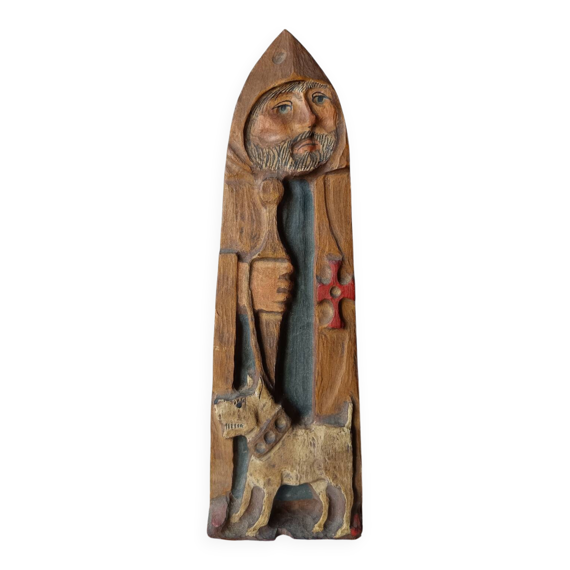 Bas-relief sculpture of Saint Roch and his dog - 20th Century Folk Art