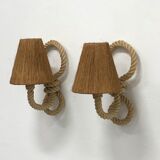 Pair of rope sconces with rafia lampshade for Le berceau de France, circa 1960