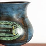 Vallauris, Modernist Vase, blue glazed ceramic, Jean de Lespinasse.