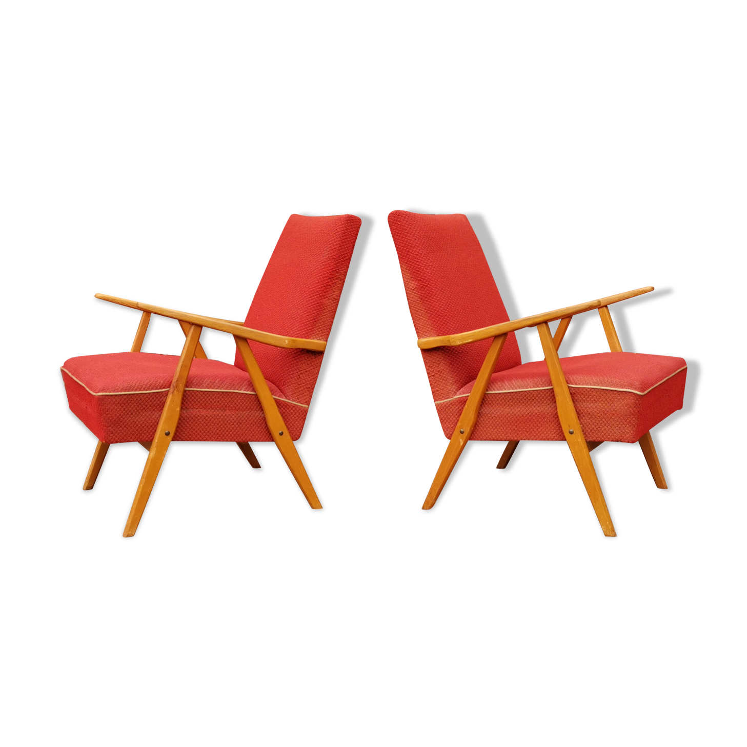 Pair of czechoslovak armchairs red compass feet annee 60