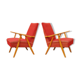 Paire de fauteuils tchécoslovaque rouge pieds compas annee 60