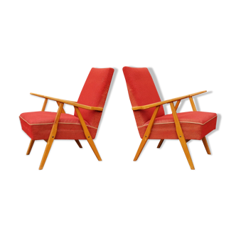 Pair of czechoslovak armchairs red compass feet annee 60