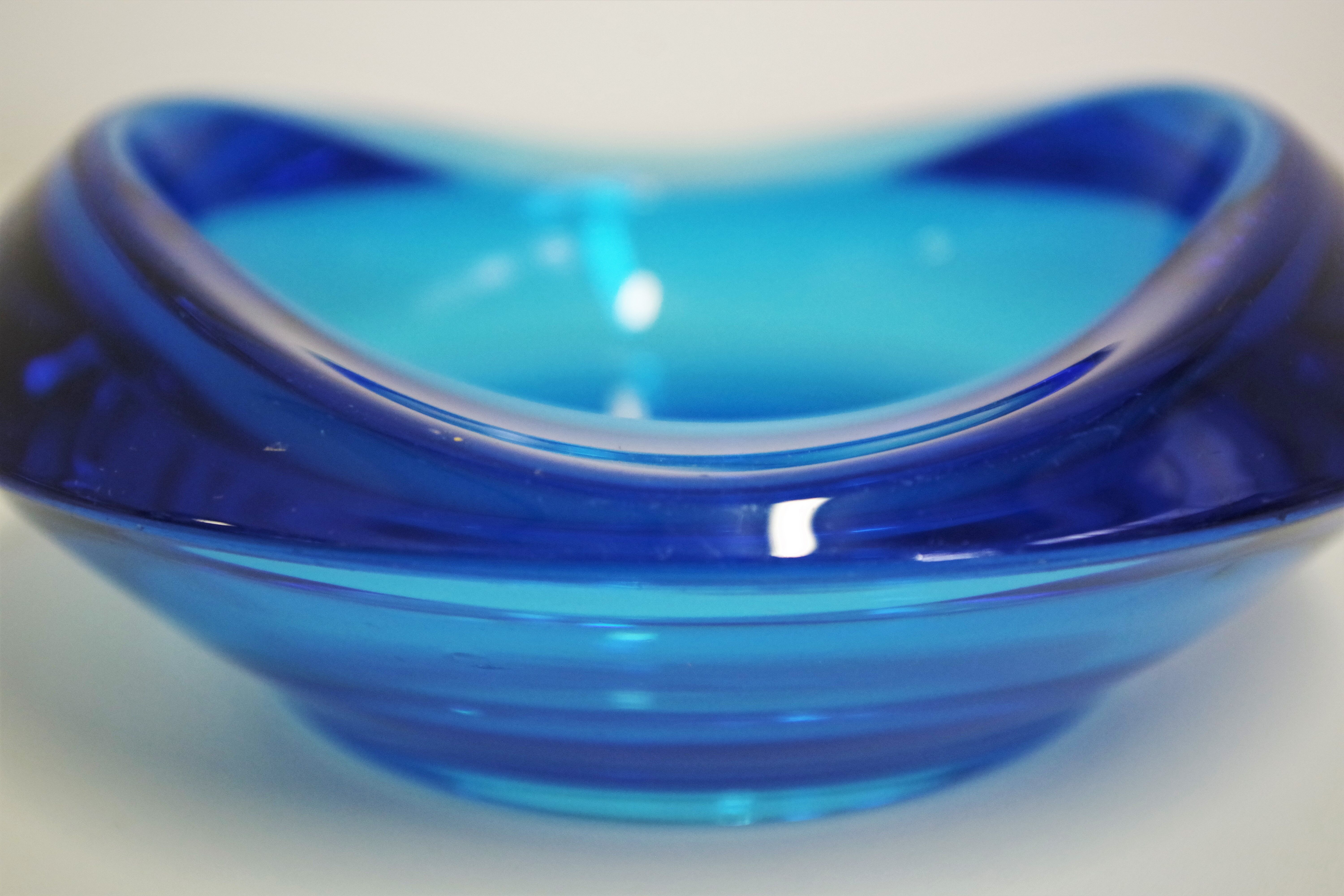 70s blue glass ashtray
