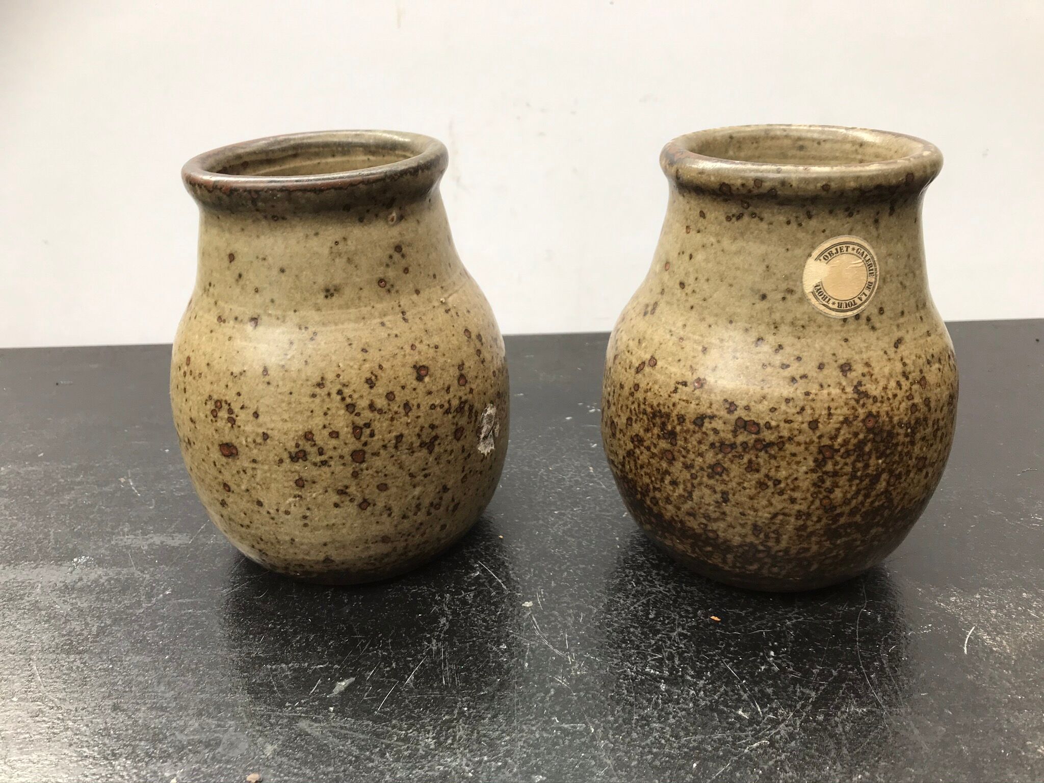 Pair of old vintage Jean Tessier sandstone cep vases