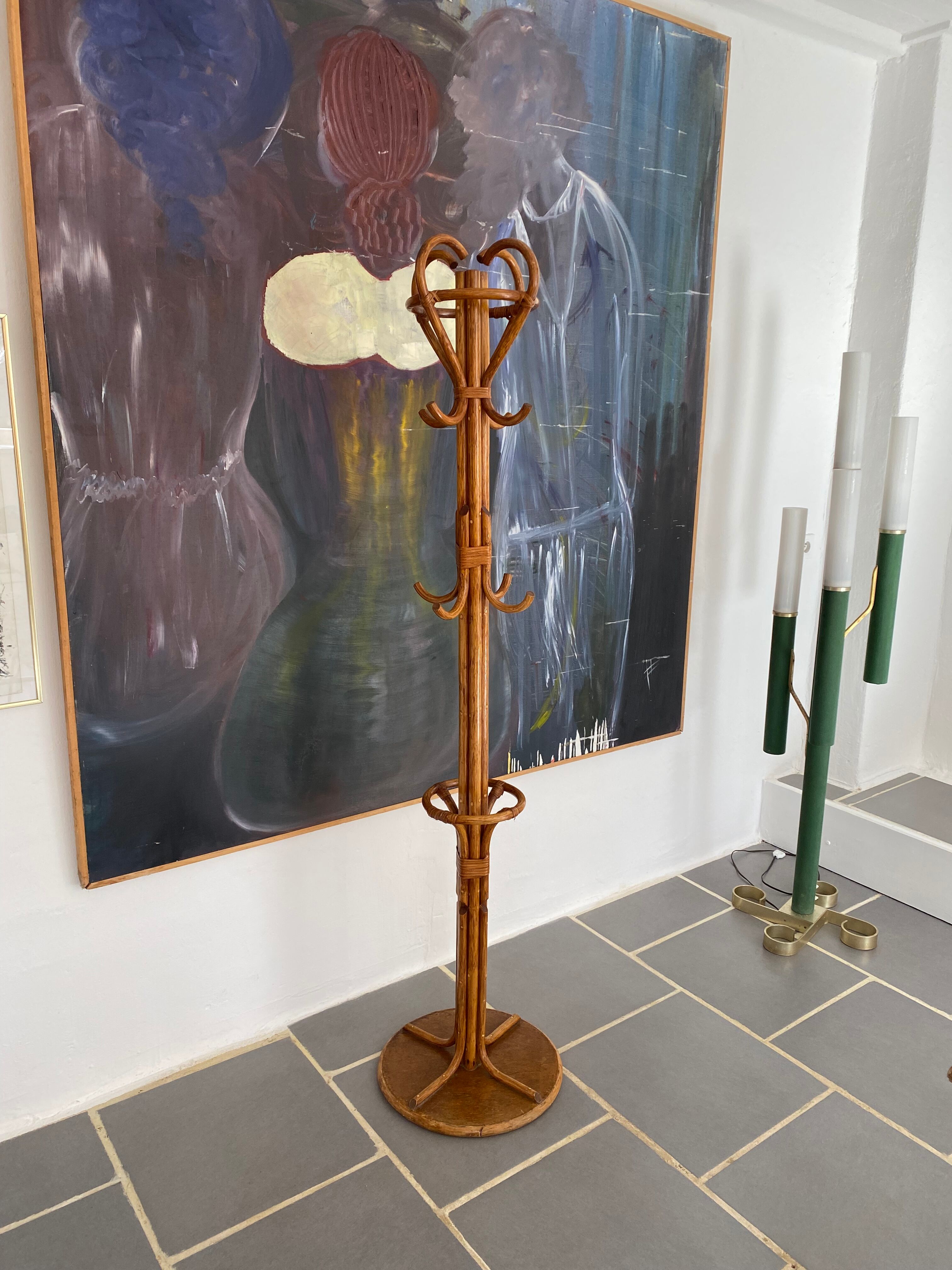 Vintage rattan parrot coat rack