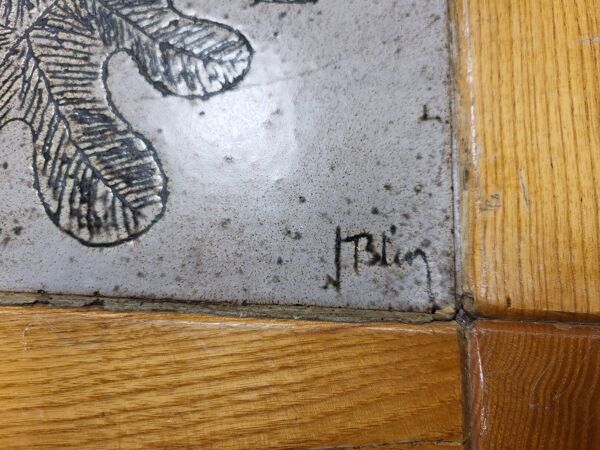 Table basse Jacques Blin en céramique émaillée,  bois de chêne Francaise French Riviera 1960 Vintage