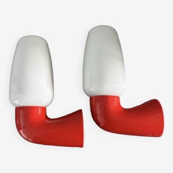 Pair of red and white seventies wall lights