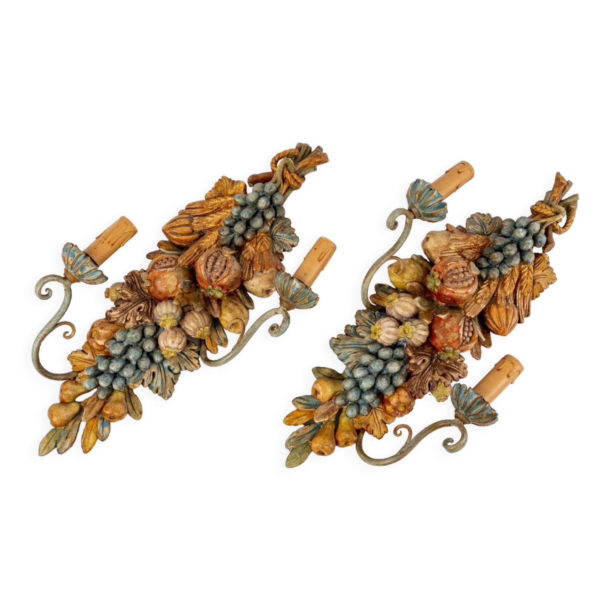 Paire d'appliques bois polychrome - époque : art nouveau - circa 1900