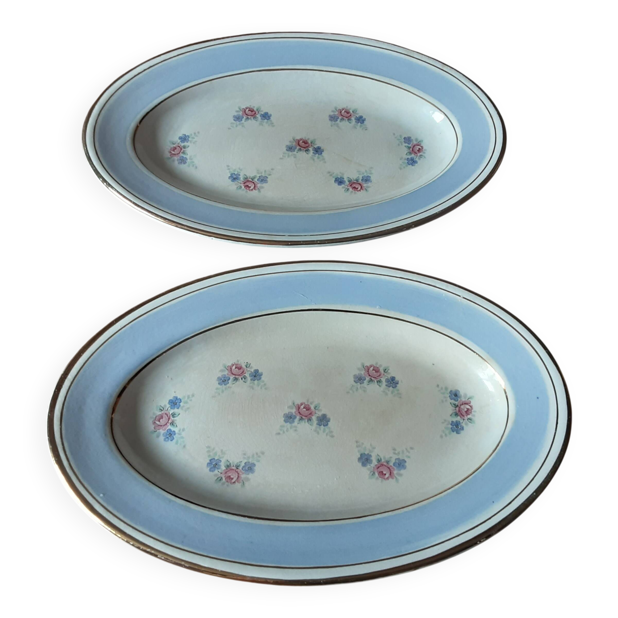 Set of 2 butter dishes, S A, opaque porcelain, Normandy