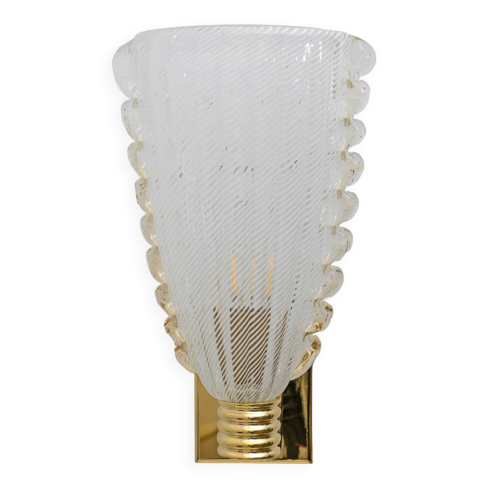 Attributed to Barovier & Toso Brass and "Reticello" Murano Glass Sconces