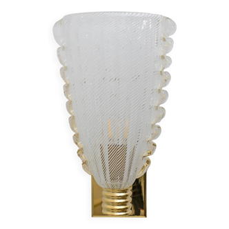 Attributed to Barovier & Toso Brass and "Reticello" Murano Glass Sconces