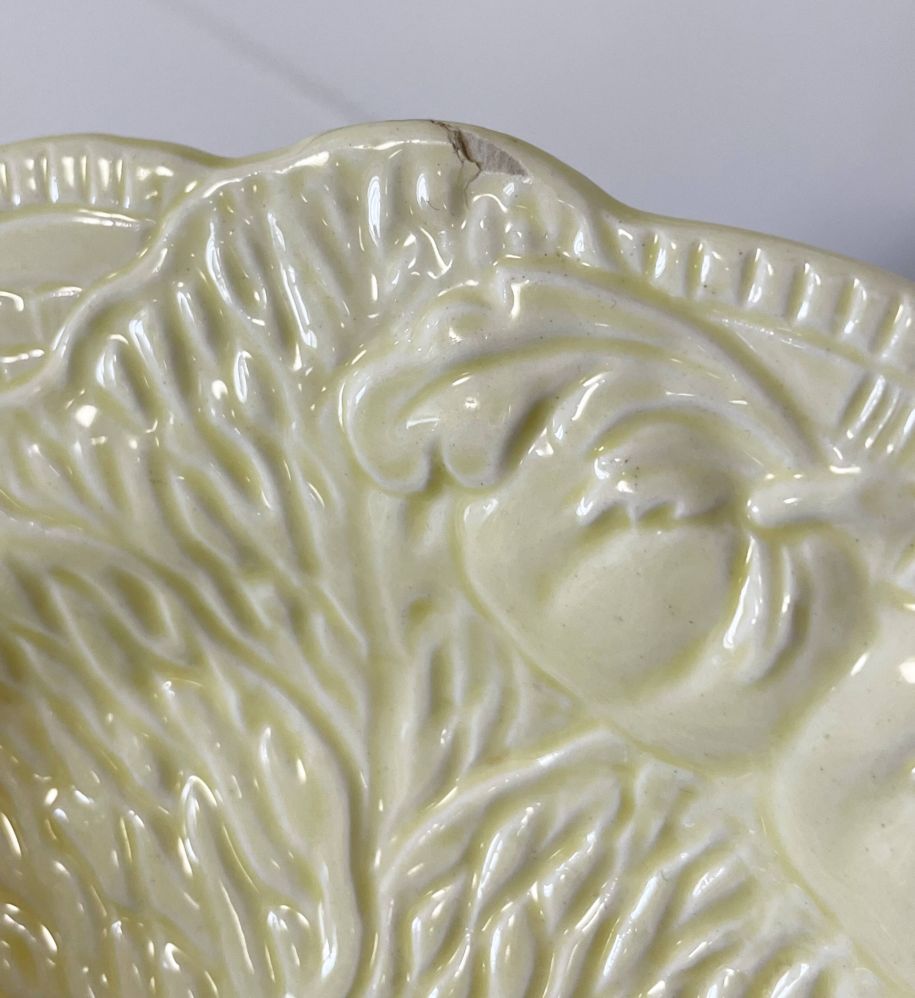 Pair of Yellow Midwinter England Majolica Dessert Plates, Cabbage Leaf