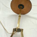 Gilded brass floor lamp with lampshade and wooden tablet around the years 50-60 dimension -H-164-
