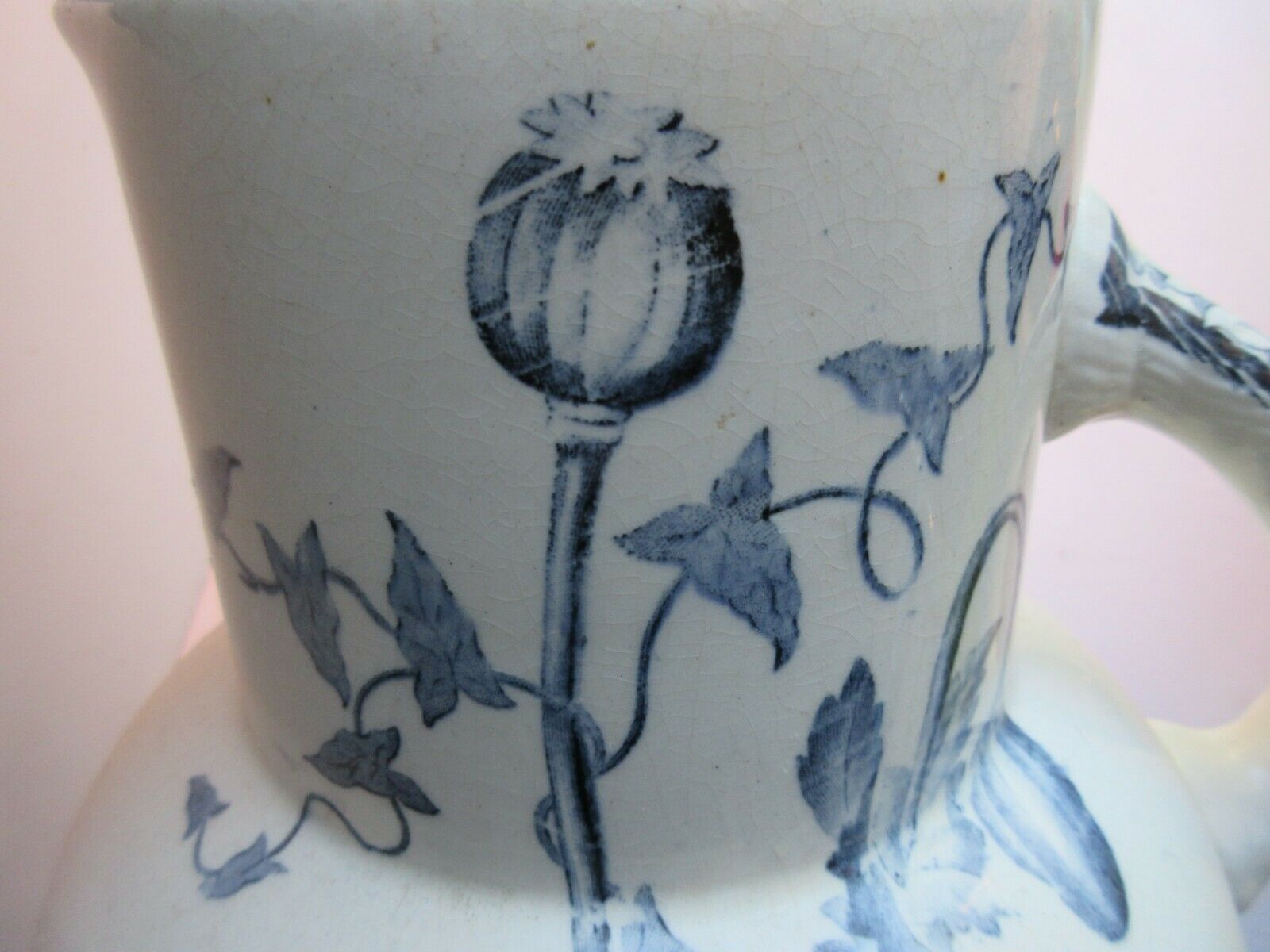 Art Nouveau toilet broc, blue-grey Iris décor, signed Longchamp