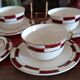 10 vintage coffee cups and 9 saucers, Salins earthenware, 1950