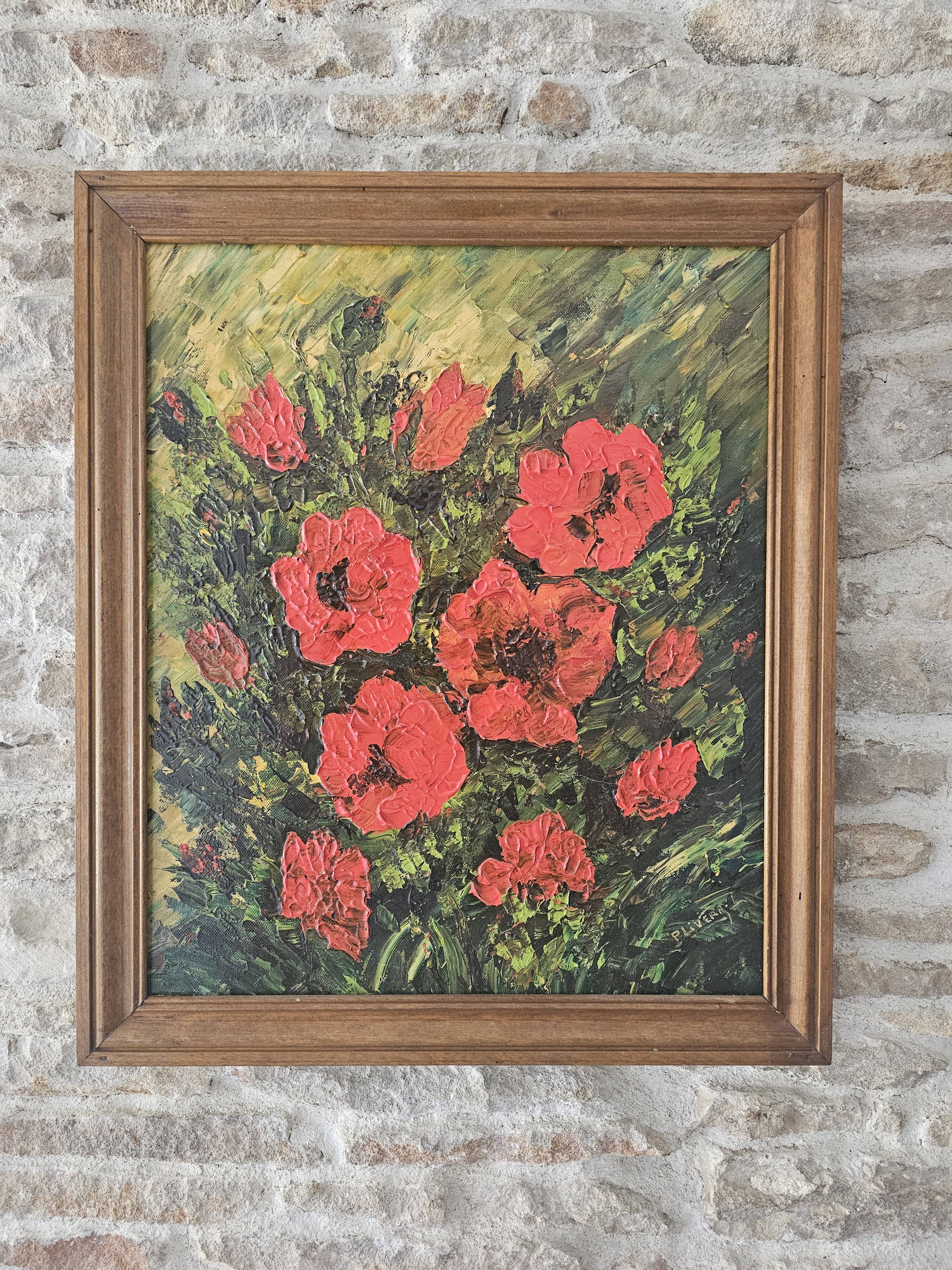 Oil on Canvas Still Life Flowers Poppies Signed P Livera