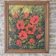Tableau Huile sur Toile Nature morte fleurs Coquelicots Signé P Livera