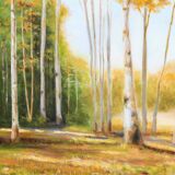 Cuadro con paisaje de álamos pintado al oleo sobre lienzo. Oil painting