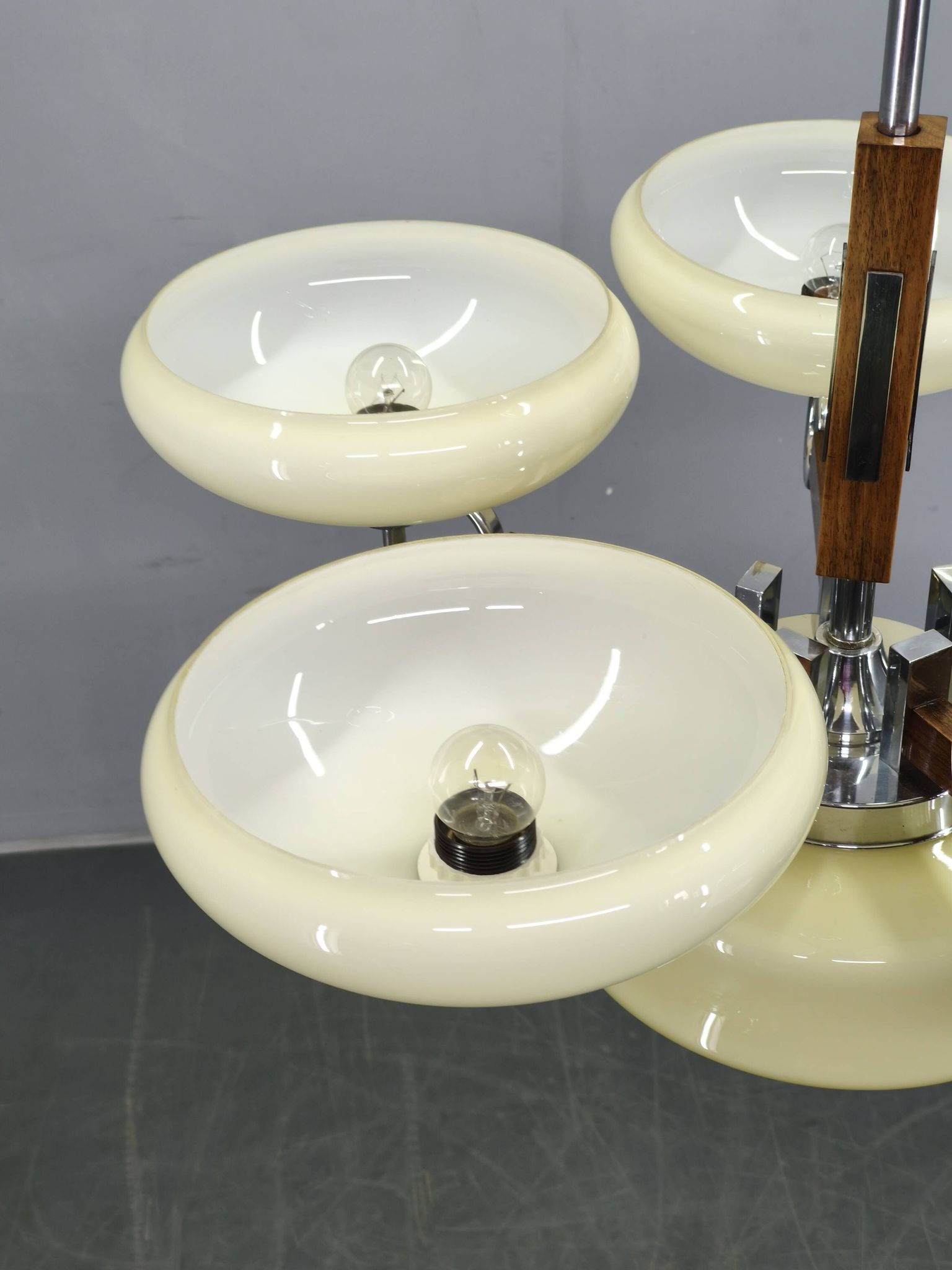 Art Deco Chrome and Walnut Chandelier, Czechoslovakia, 1930s