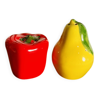Duo de salière poivrière poire et poivron en céramique