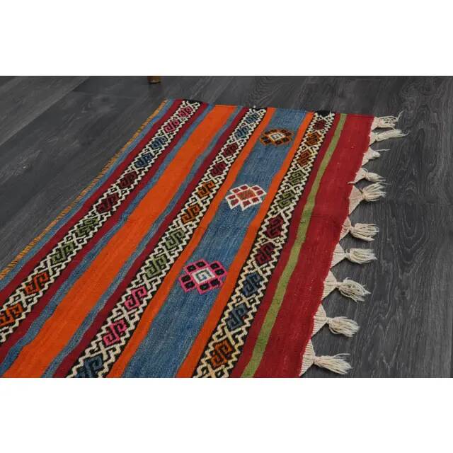 Vintage Turkish Oushak Handmade Wool Cotton Red Runner Rug 53x171