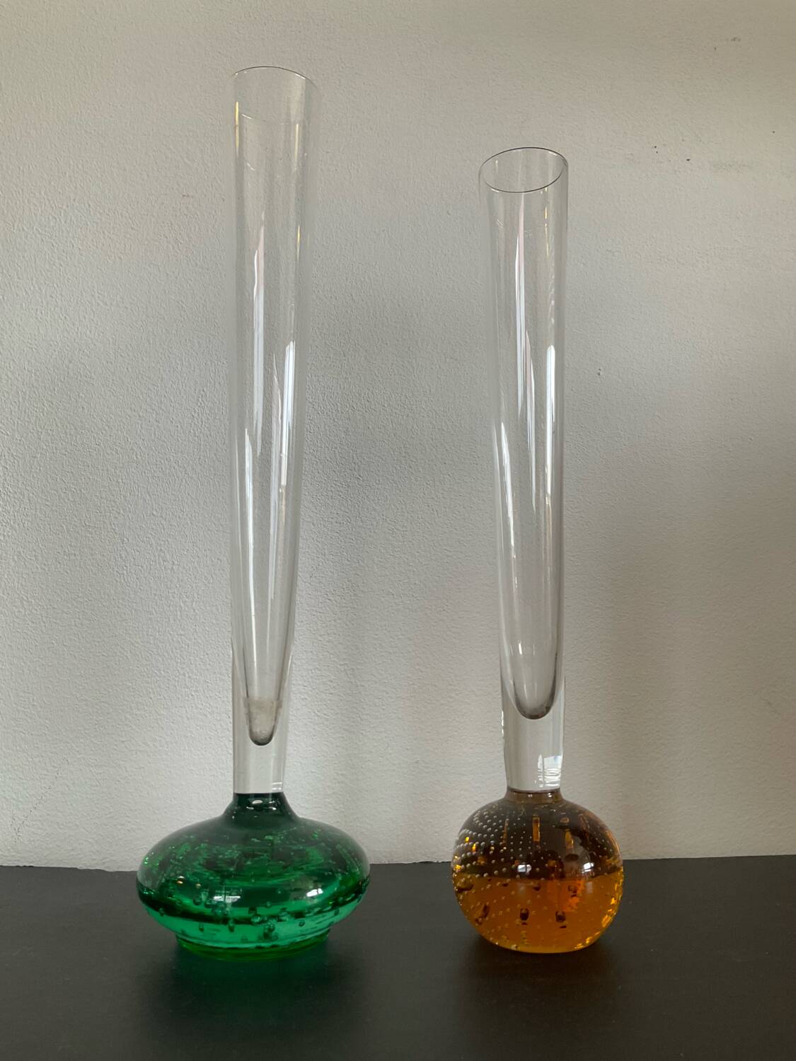 Pair of Bohemian crystal soliflore vases from the 70s and 80s