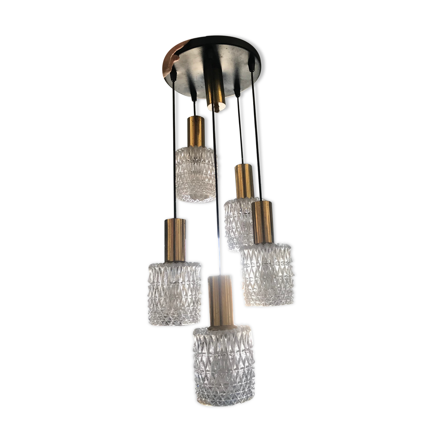 Brass chandelier and moulded glass 1960